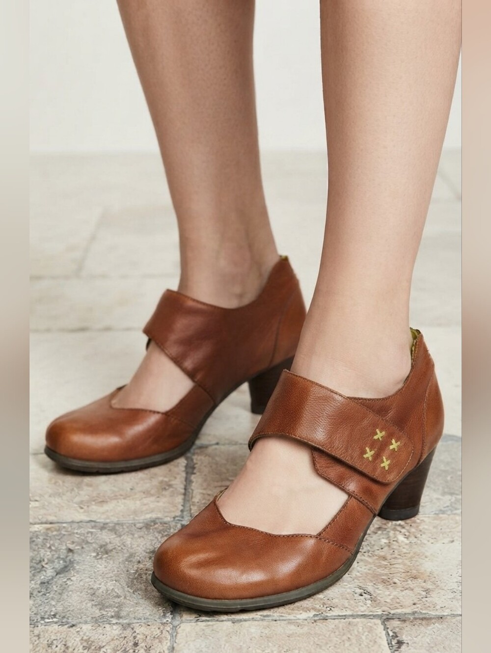 Esska Brown Leather Mary Jane Heels Women's EU 36 Block Heel Comfort Shoes